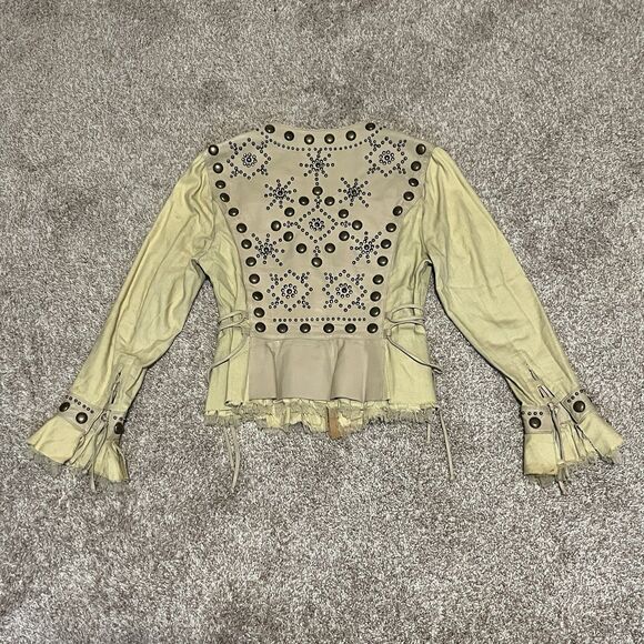 DOUBLE D RANCH Women's XS Beige Tan Studded Western Shirt Jacket Coat LEATHER - Picture 12 of 16